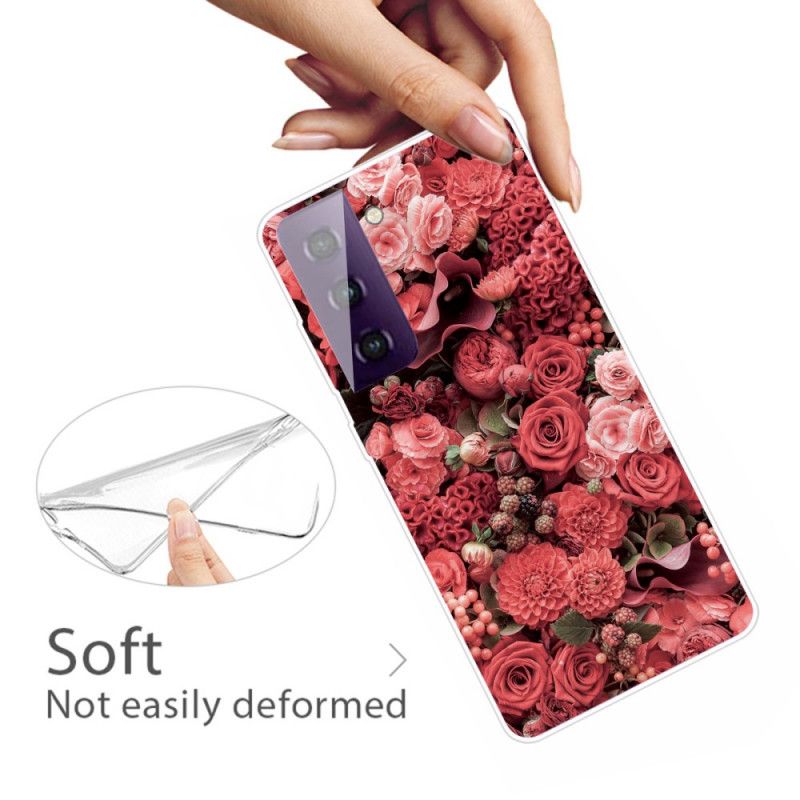 Hülle Samsung Galaxy S21 Plus 5G Rot Intensive Blüten