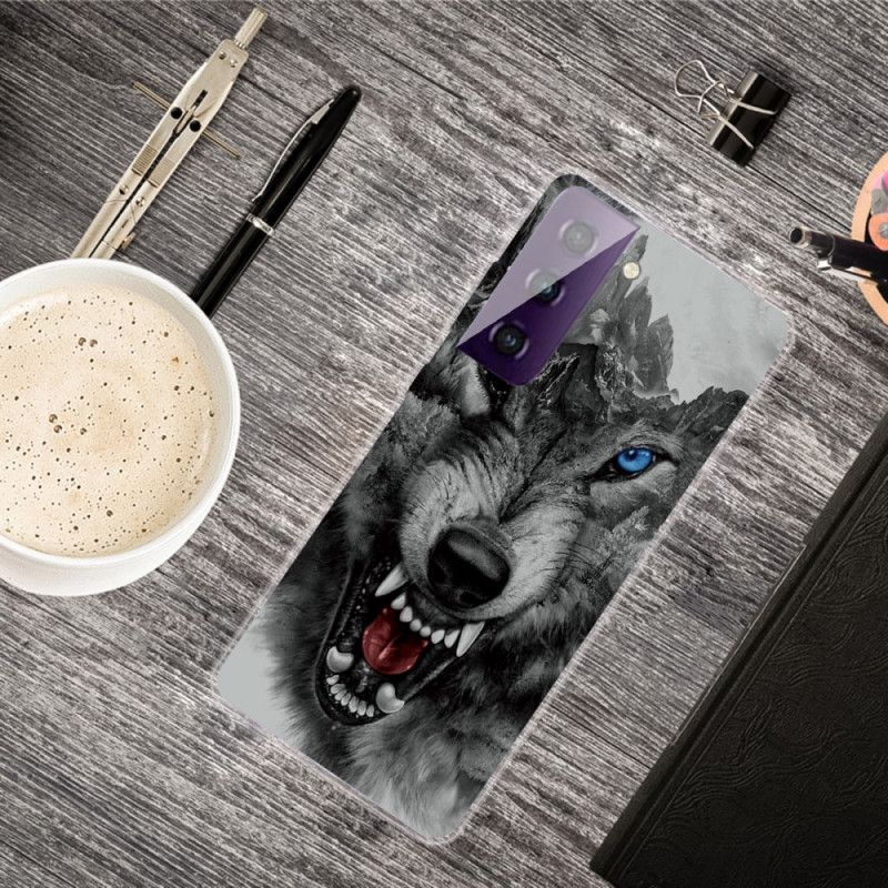 Hülle Samsung Galaxy S21 Plus 5G Schwarz Erhabener Wolf
