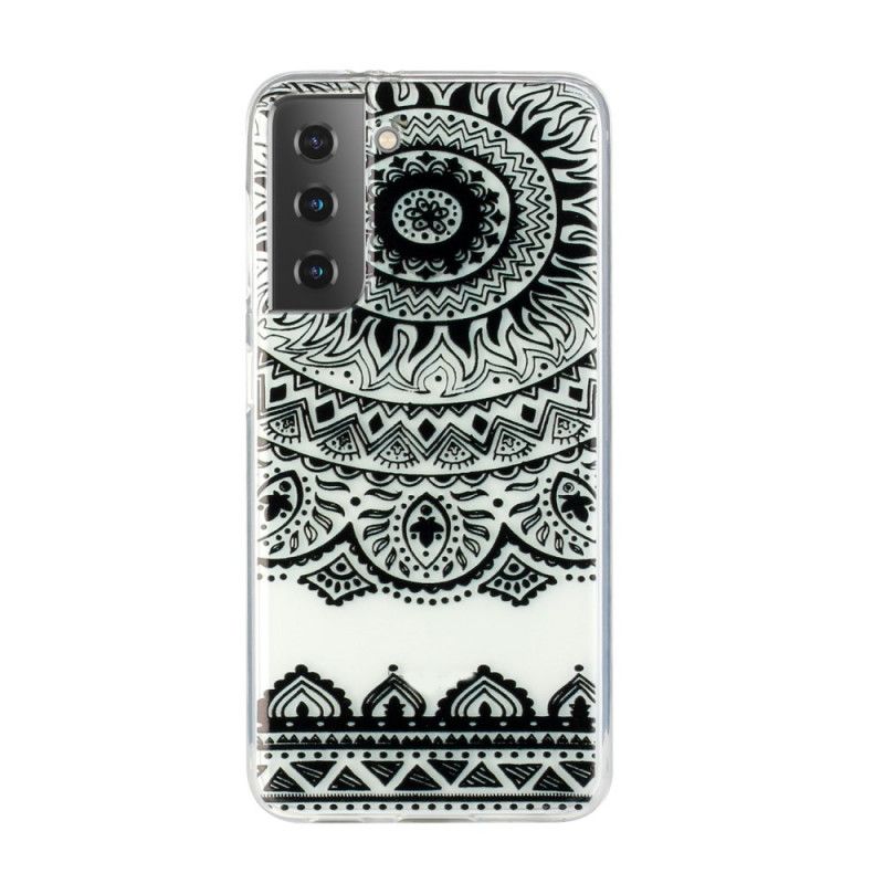 Hülle Samsung Galaxy S21 Plus 5G Schwarz Transparentes Blumenmandala