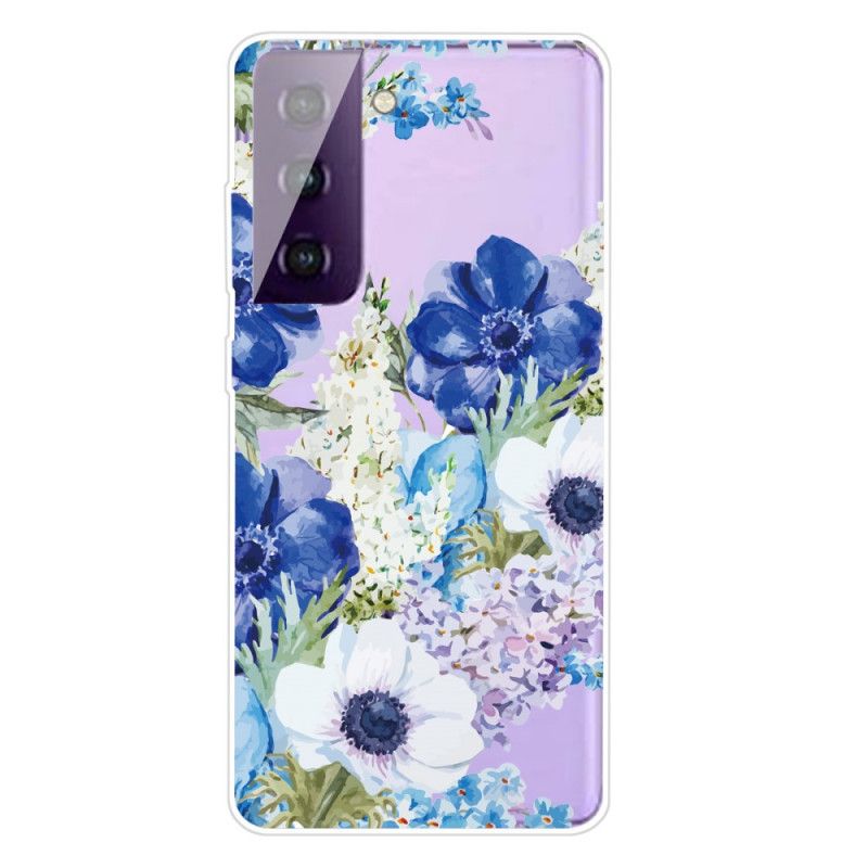 Hülle Samsung Galaxy S21 Plus 5G Transparente Aquarellblaue Blüten