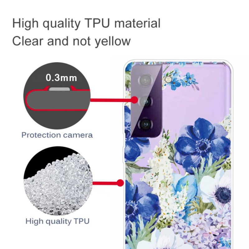 Hülle Samsung Galaxy S21 Plus 5G Transparente Aquarellblaue Blüten