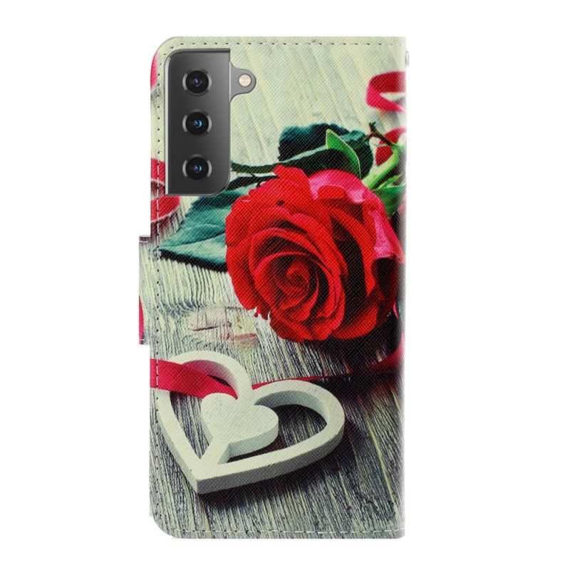 Lederhüllen Für Samsung Galaxy S21 Plus 5G Romantische Rose Mit Tanga