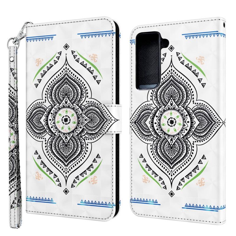 Lederhüllen Für Samsung Galaxy S21 Plus 5G Weiß Lichtpunkte Mandala Mit Riemen