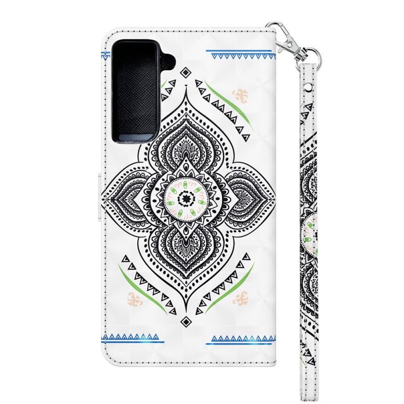 Lederhüllen Für Samsung Galaxy S21 Plus 5G Weiß Lichtpunkte Mandala Mit Riemen