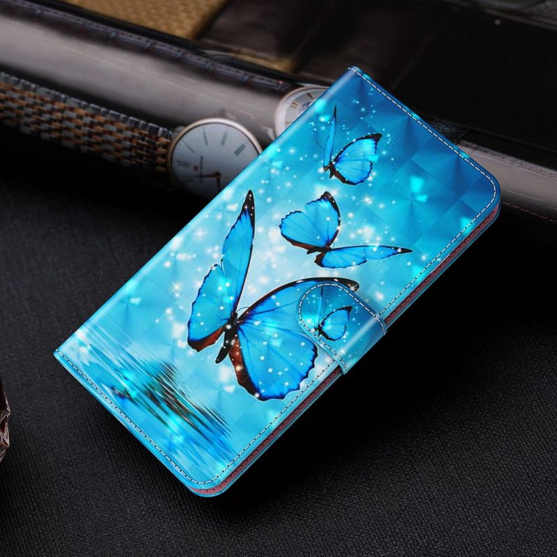 Lederhüllen Samsung Galaxy S21 Plus 5G Handyhülle Fliegende Blaue Schmetterlinge