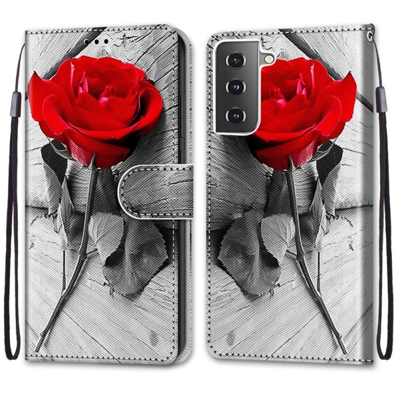 Lederhüllen Samsung Galaxy S21 Plus 5G Rot Blumenwunder