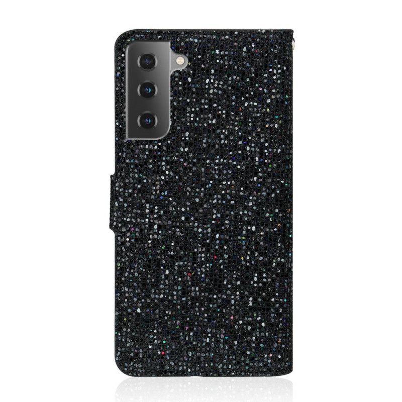 Lederhüllen Samsung Galaxy S21 Plus 5G Schwarz Handyhülle Glitzer-Design