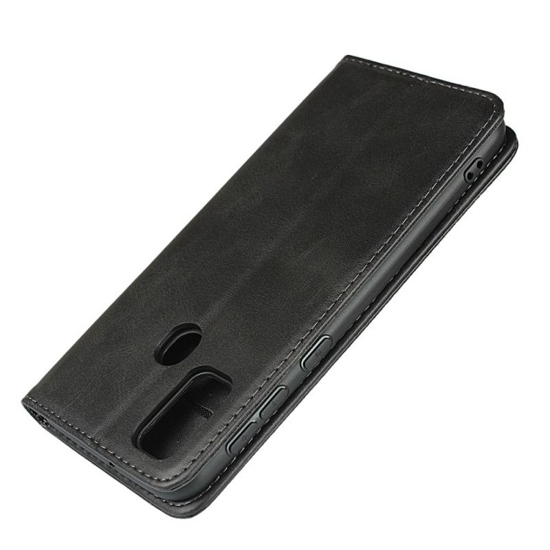 Flip Case Samsung Galaxy M21 Schwarz Elegantes Spaltleder