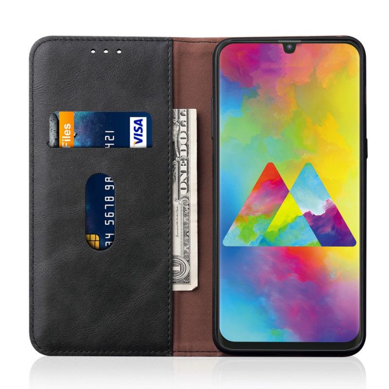 Flip Case Samsung Galaxy M21 Schwarz Genähter Ledereffekt