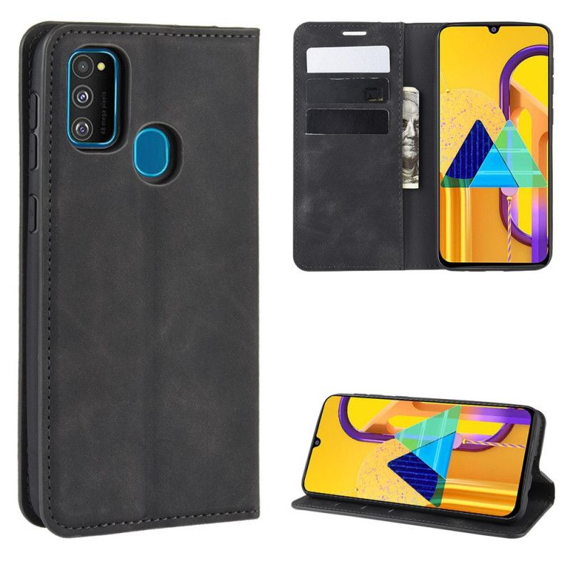 Flip Case Samsung Galaxy M21 Schwarz Weicher Ledereffekt