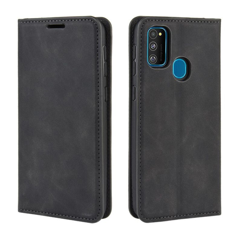 Flip Case Samsung Galaxy M21 Schwarz Weicher Ledereffekt