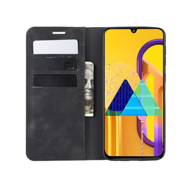 Flip Case Samsung Galaxy M21 Schwarz Weicher Ledereffekt