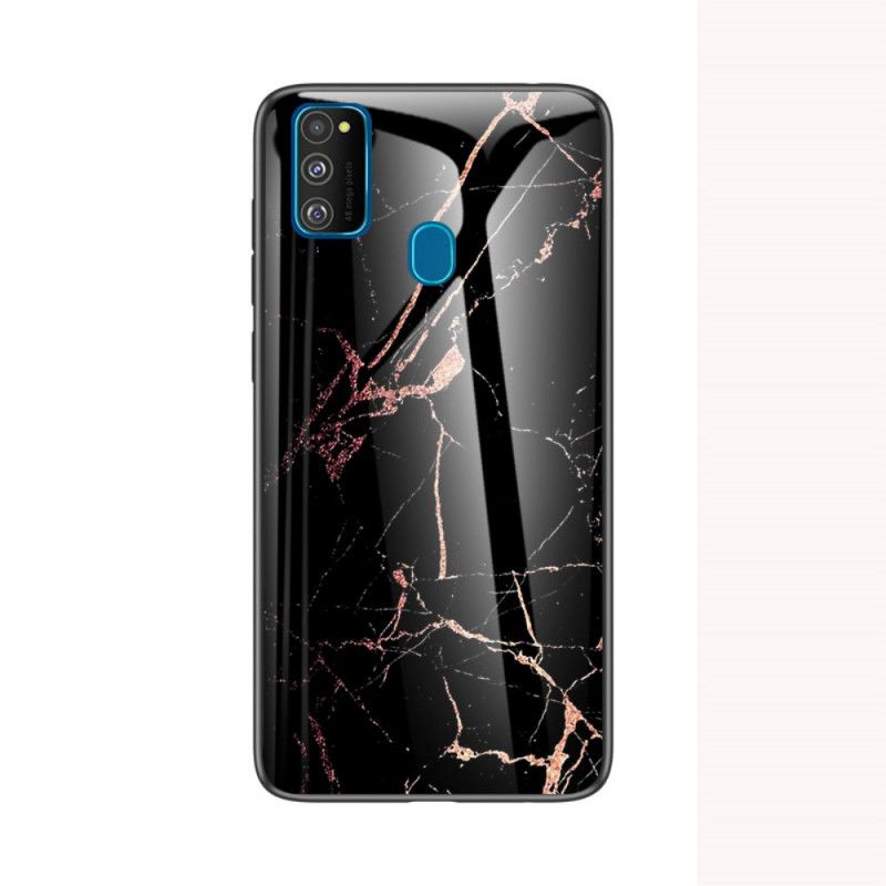 Hülle Für Samsung Galaxy M21 Schwarz Gehärtetes Premium-Farbglas