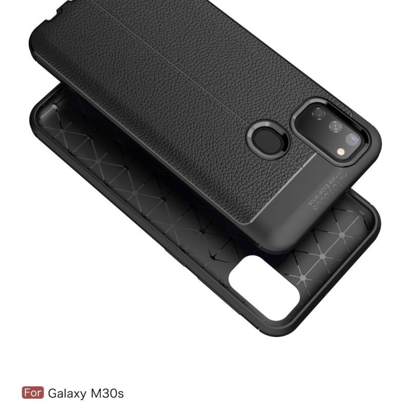Hülle Samsung Galaxy M21 Schwarz Doppellinien-Litschileder-Effekt