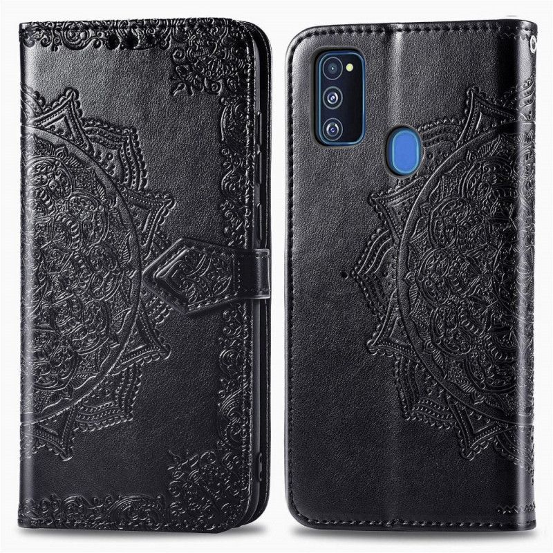 Lederhüllen Samsung Galaxy M21 Schwarz Mandala Mittleren Alters