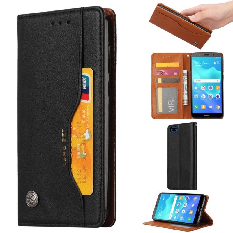 Flip Case Huawei Y5 2018 Schwarz Kartenhalter Aus Kunstleder