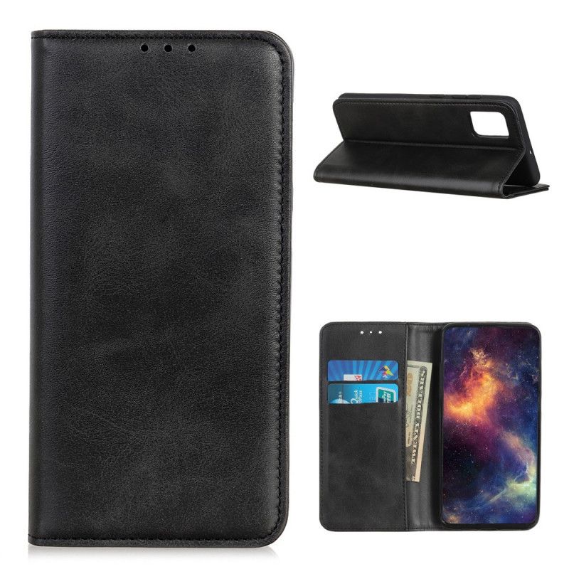 Flip Case Für OnePlus 9 Schwarz Dezentes Spaltleder