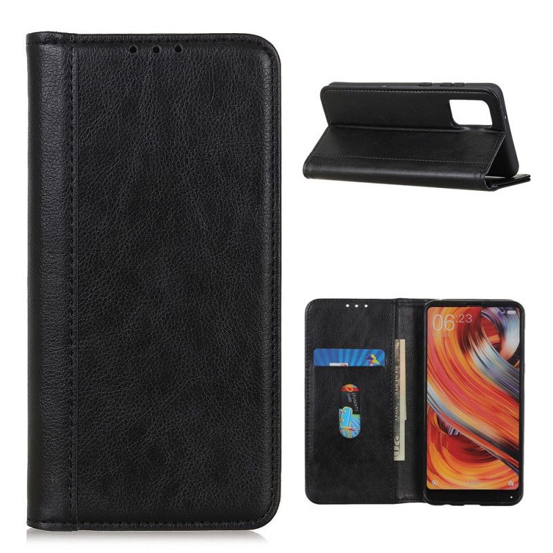 Flip Case OnePlus 9 Schwarz Elegantes Geteiltes Litschileder