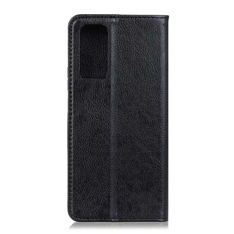 Flip Case OnePlus 9 Schwarz Litschi-Spaltleder