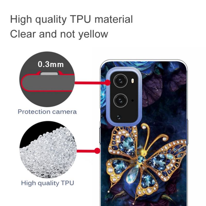 Hülle Für OnePlus 9 Dunkelblau Luxusschmetterling