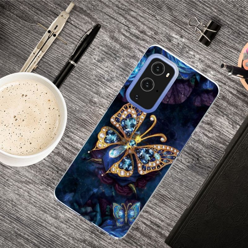 Hülle Für OnePlus 9 Dunkelblau Luxusschmetterling