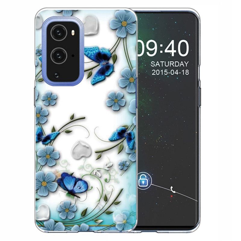 Hülle OnePlus 9 Retro Schmetterlinge Und Blumen