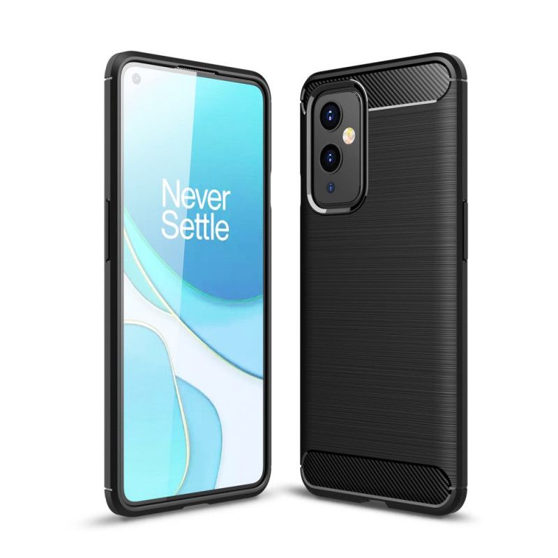 Hülle OnePlus 9 Schwarz Gebürstete Kohlefaser