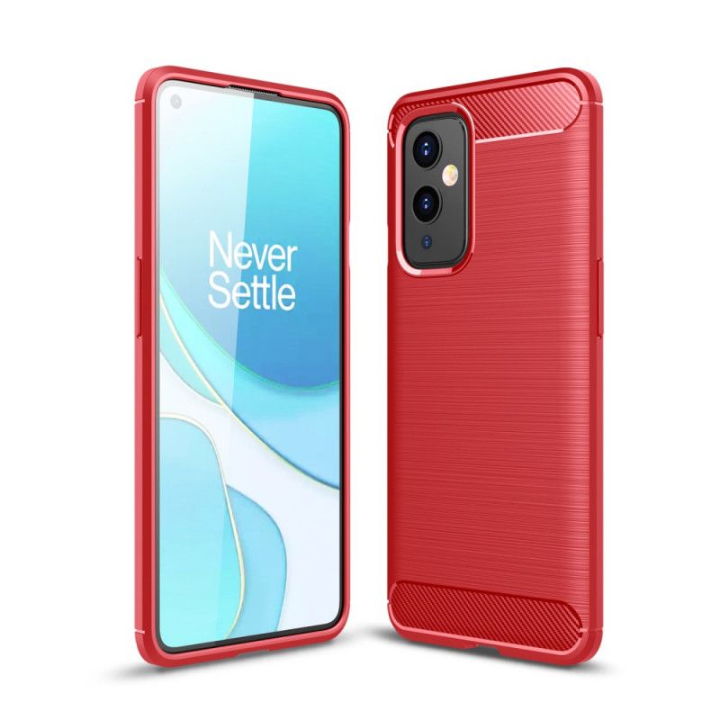 Hülle OnePlus 9 Schwarz Gebürstete Kohlefaser