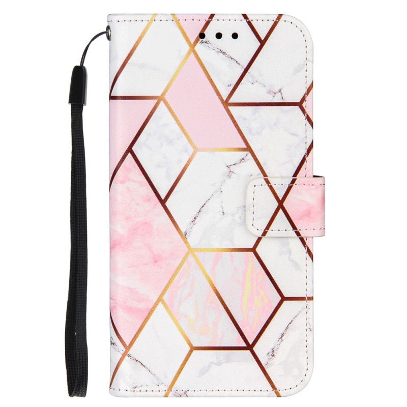 Lederhüllen OnePlus 9 Pink Geometrischer Marmor Mit Riemen