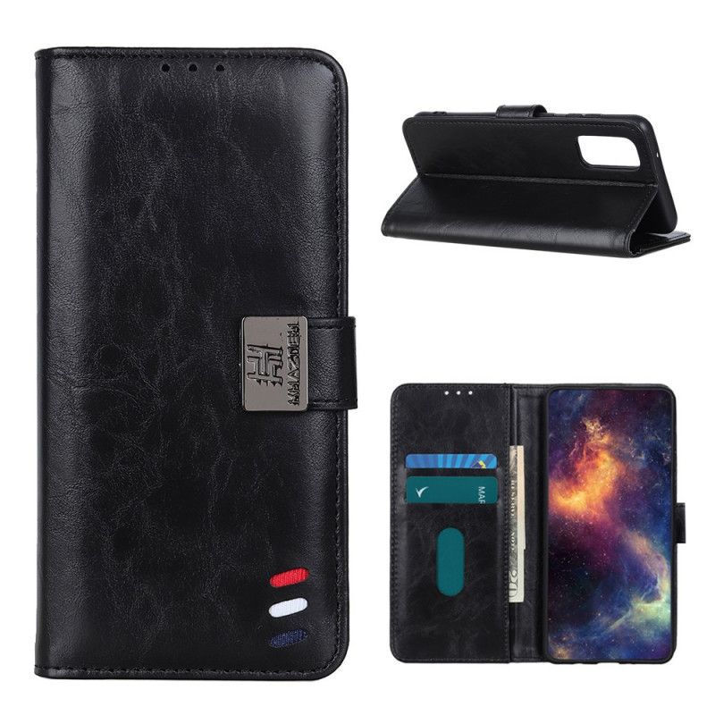 Lederhüllen OnePlus 9 Schwarz Dreifarbiger Vintage-Ledereffekt