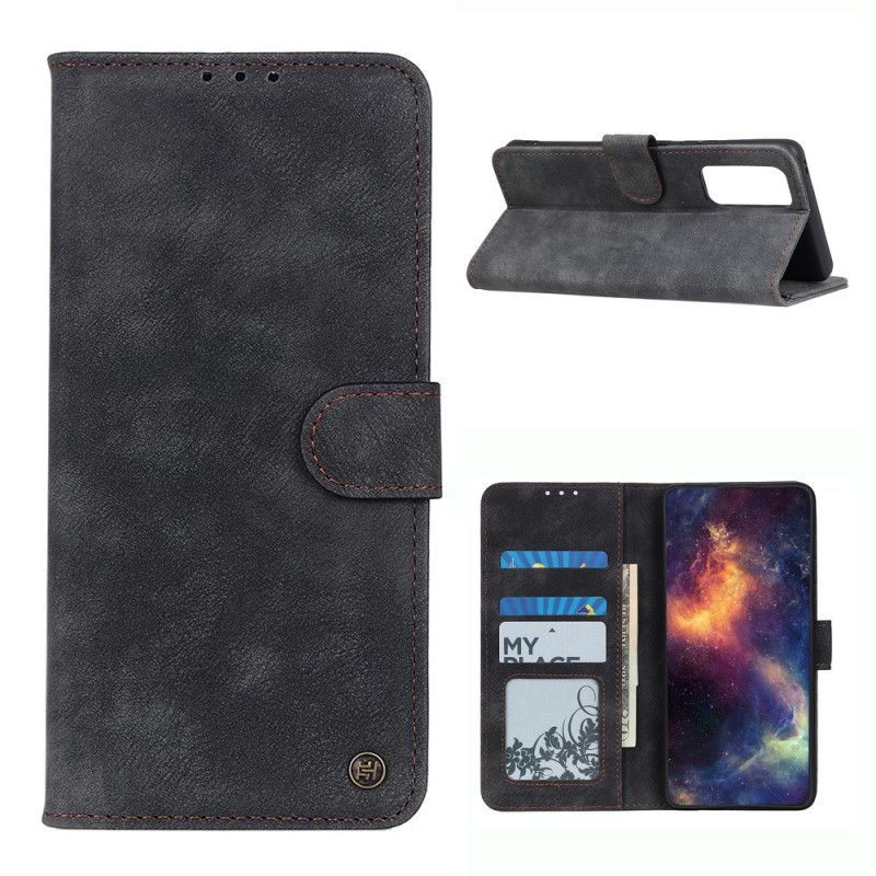 Lederhüllen OnePlus 9 Schwarz Vintage Nietleder Stil