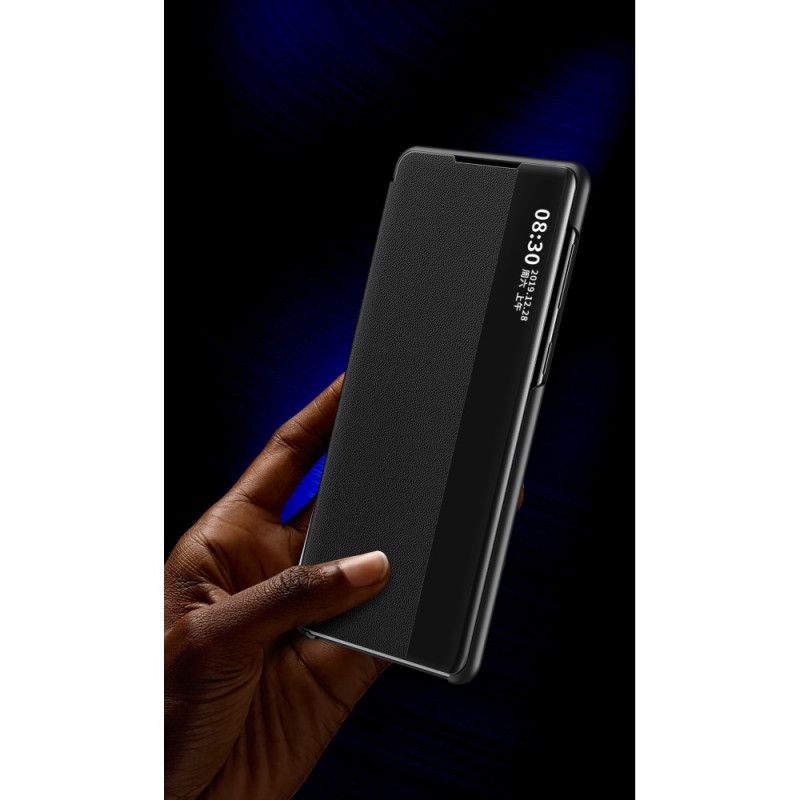 Ansichtsabdeckung Samsung Galaxy M11 Schwarz Strukturiertes Kunstleder