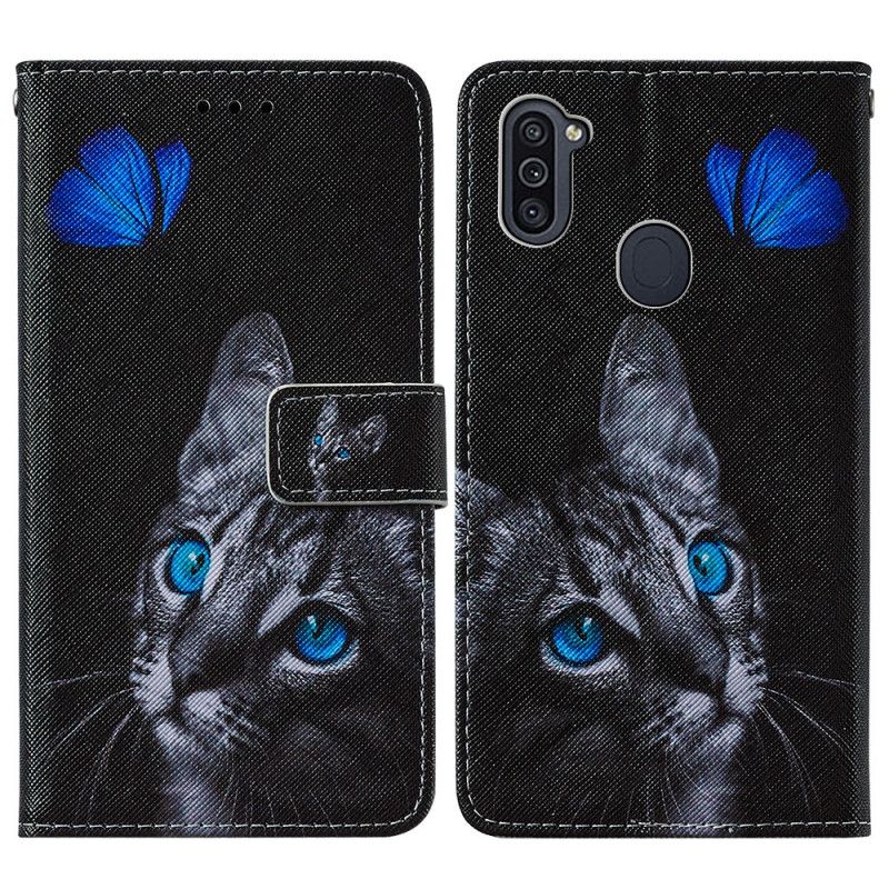 Lederhüllen Für Samsung Galaxy M11 Katze Und Blauer Schmetterling