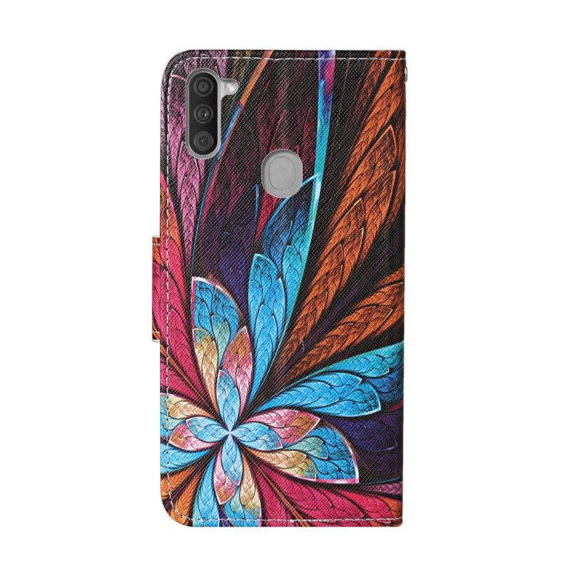 Lederhüllen Samsung Galaxy M11 Farbige Blätter Mit Riemen