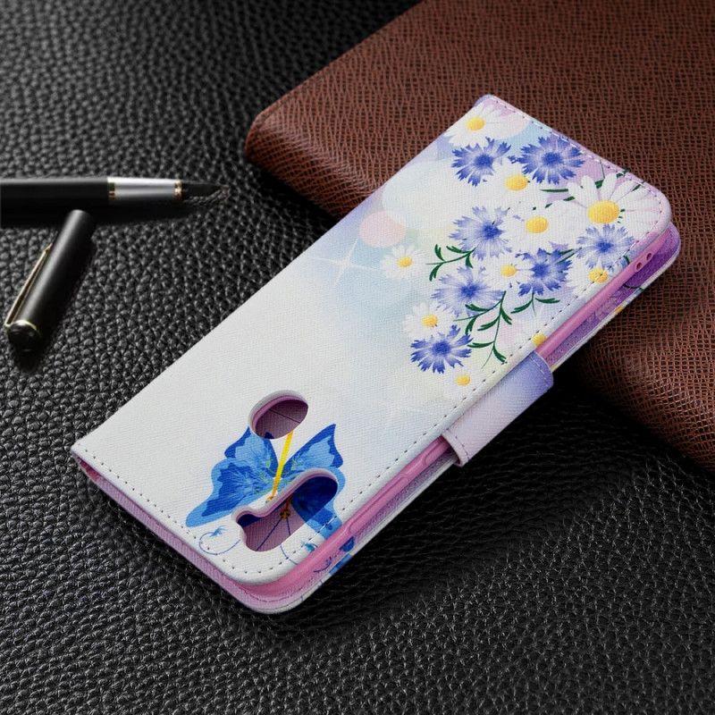 Lederhüllen Samsung Galaxy M11 Magenta Bemalte Schmetterlinge Und Blumen