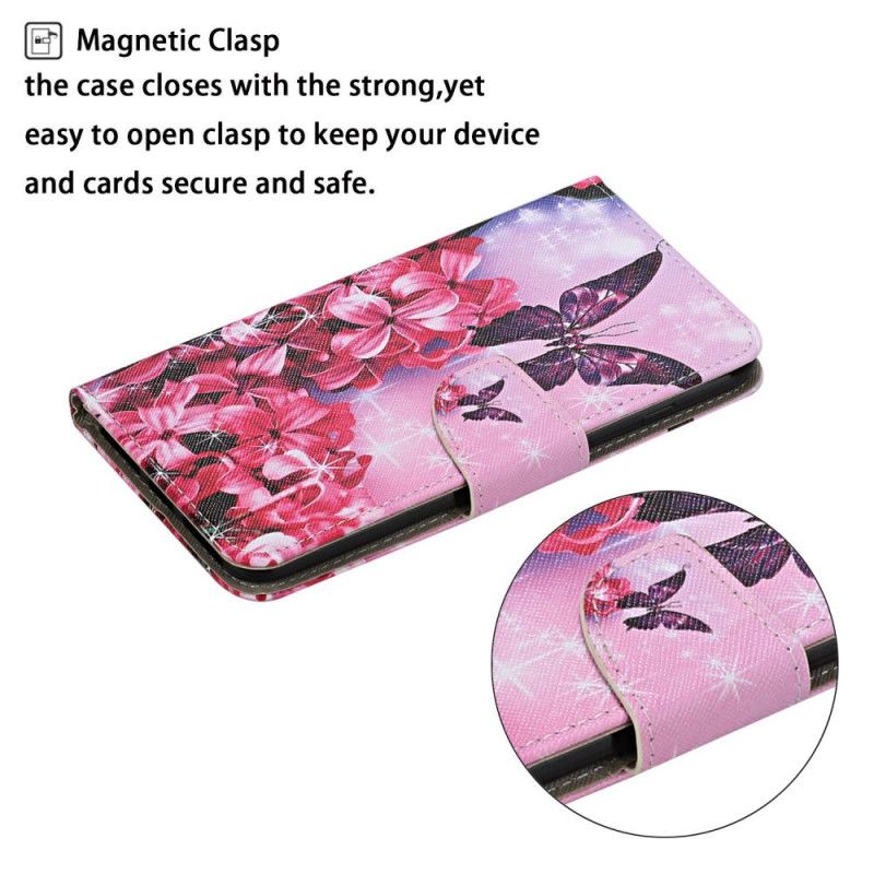 Lederhüllen Samsung Galaxy M11 Magenta Tanga Blumenschmetterlinge