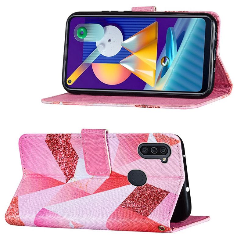 Lederhüllen Samsung Galaxy M11 Rosa Grafik