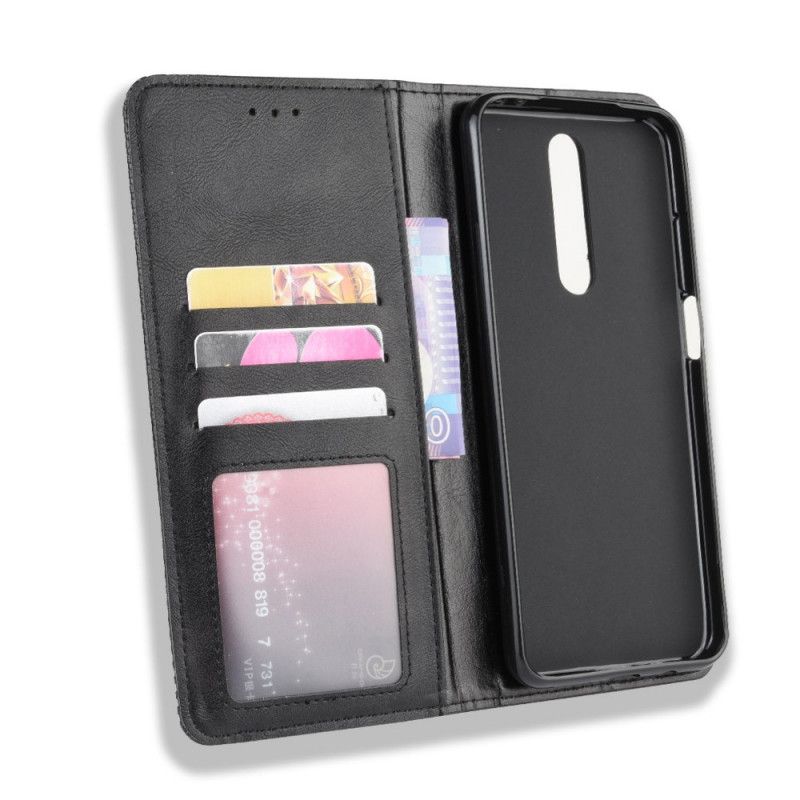 Flip Case Xiaomi Redmi K30 Schwarz Stilisierter Vintage-Ledereffekt