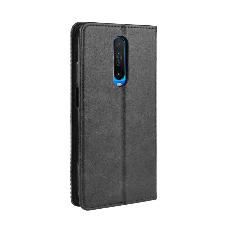 Flip Case Xiaomi Redmi K30 Schwarz Stilisierter Vintage-Ledereffekt