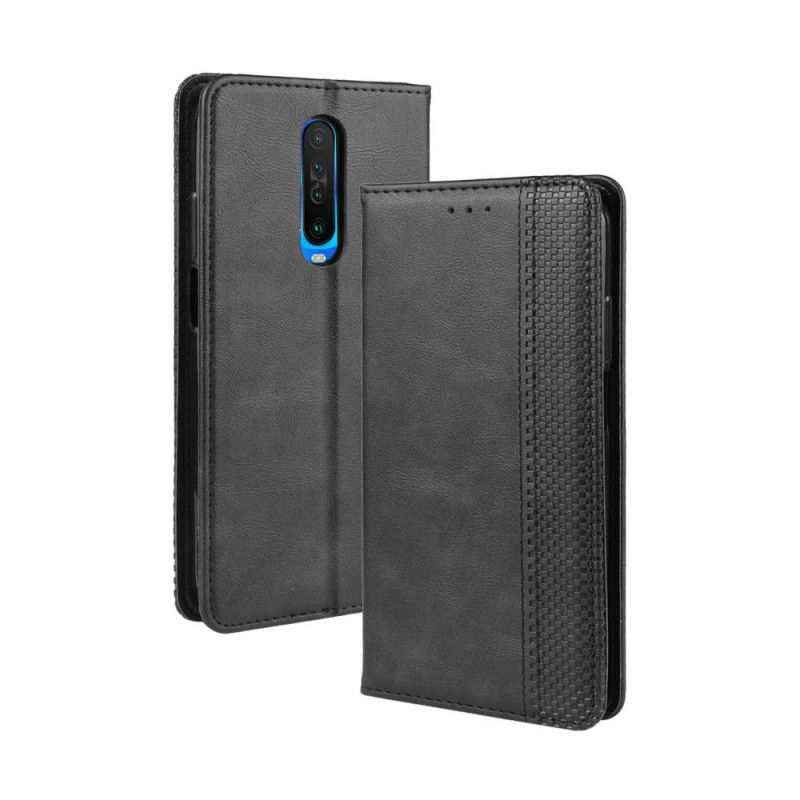 Flip Case Xiaomi Redmi K30 Schwarz Stilisierter Vintage-Ledereffekt