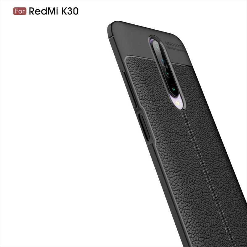 Hülle Xiaomi Redmi K30 Schwarz Doppellinien-Litschileder-Effekt