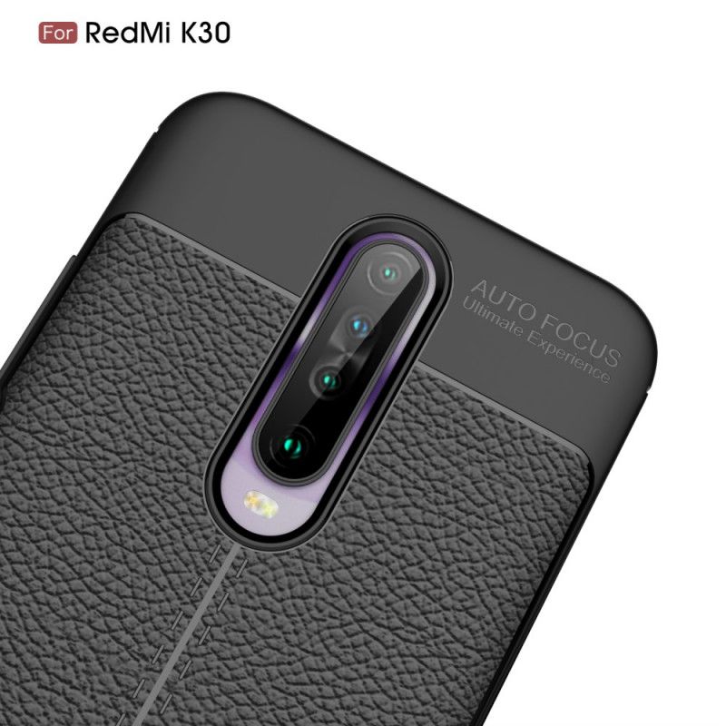 Hülle Xiaomi Redmi K30 Schwarz Doppellinien-Litschileder-Effekt