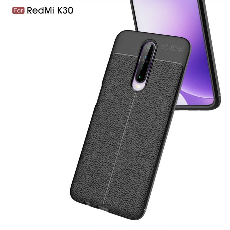 Hülle Xiaomi Redmi K30 Schwarz Doppellinien-Litschileder-Effekt