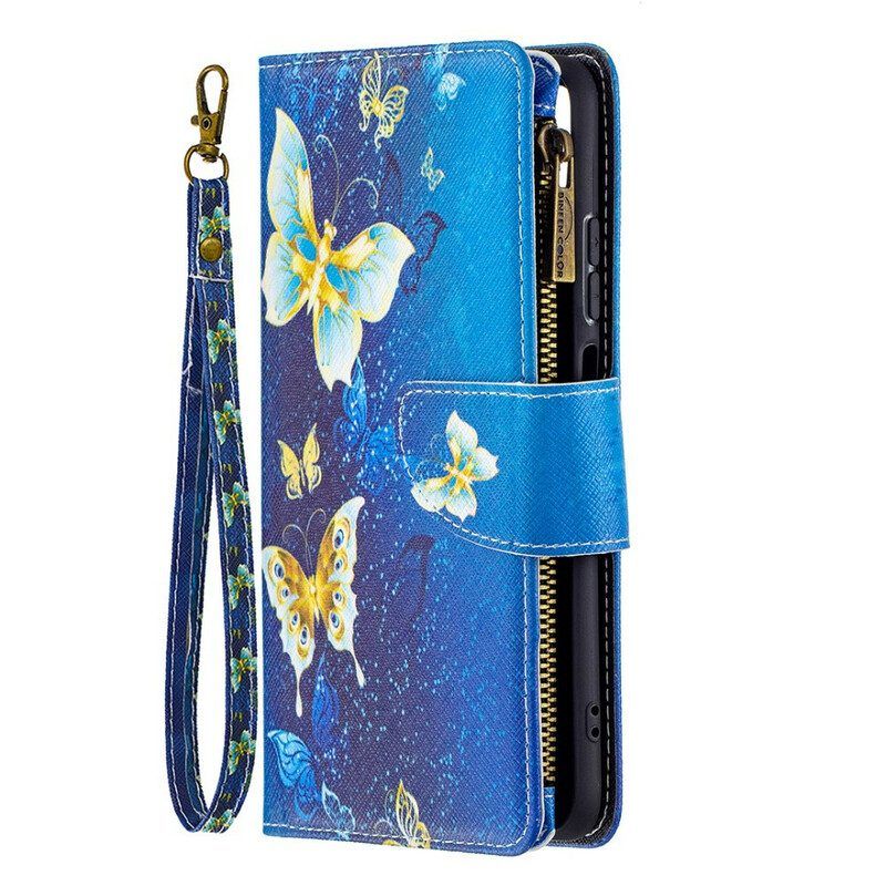 Lederhüllen Für Poco M5s Reißverschlusstasche Mit Schmetterlingen