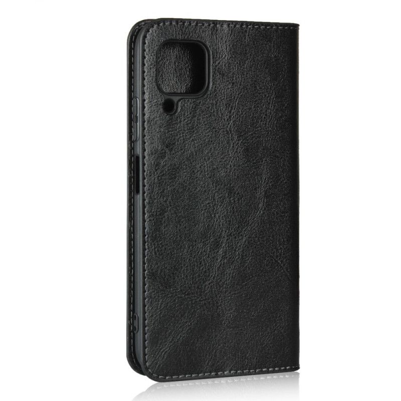 Flip Case Huawei P40 Lite Schwarz Echtes Leder