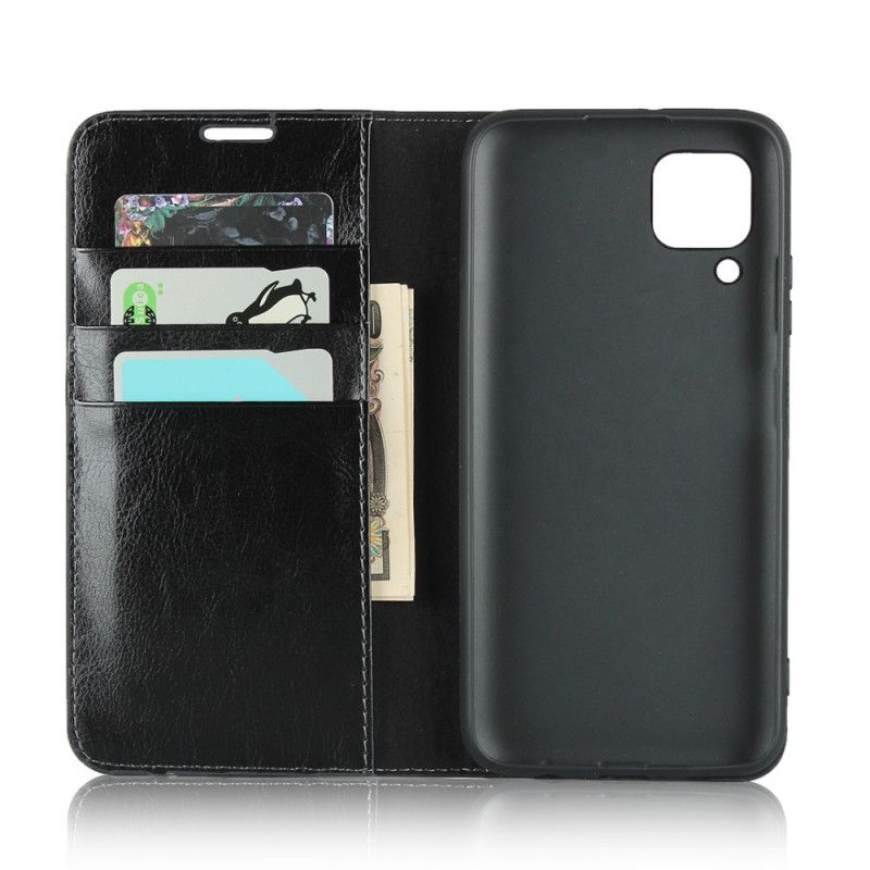 Flip Case Huawei P40 Lite Schwarz Echtes Leder