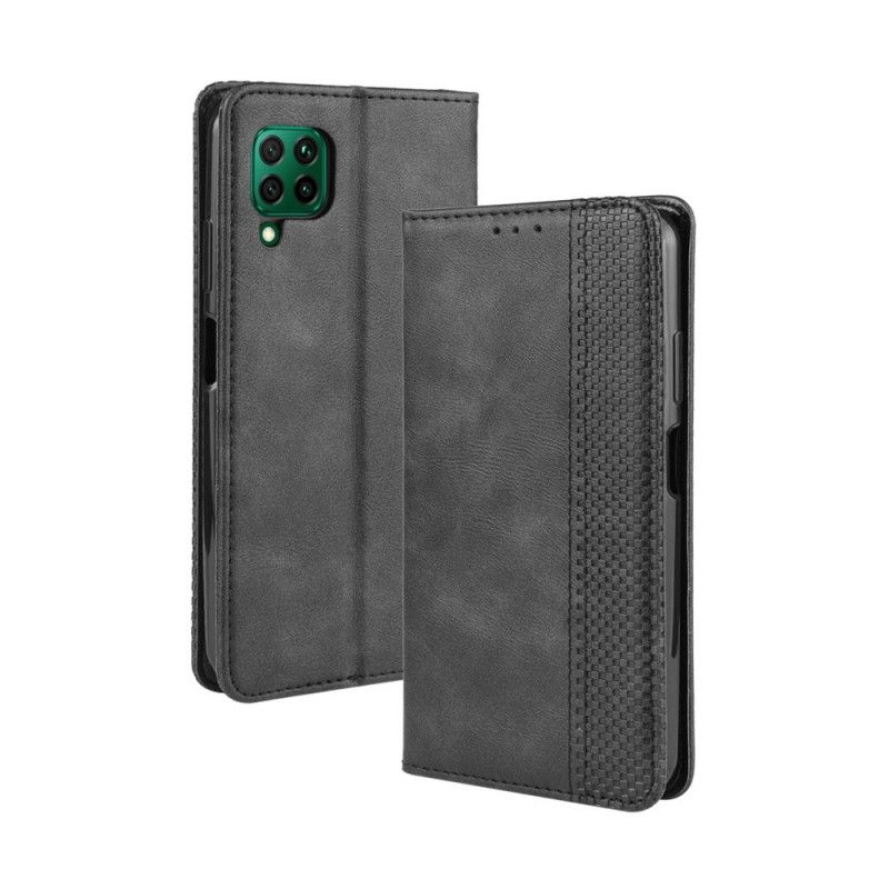 Flip Case Huawei P40 Lite Schwarz Stilisierter Vintage-Ledereffekt