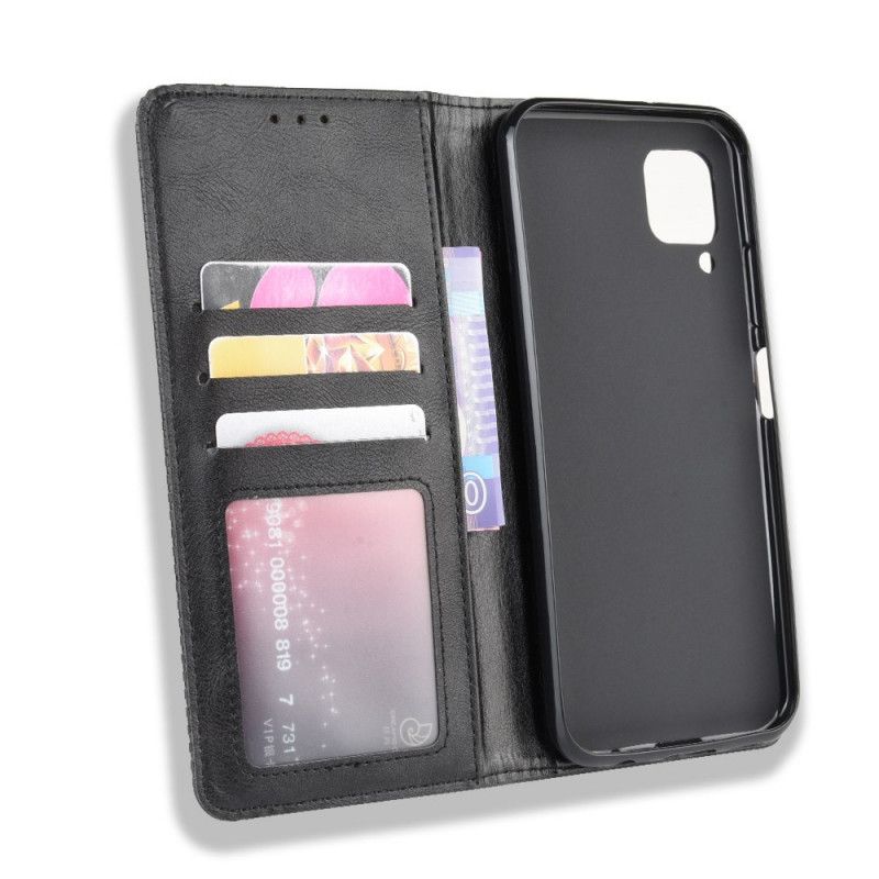 Flip Case Huawei P40 Lite Schwarz Stilisierter Vintage-Ledereffekt