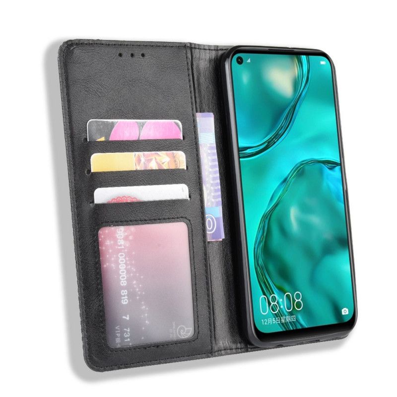 Flip Case Huawei P40 Lite Schwarz Stilisierter Vintage-Ledereffekt