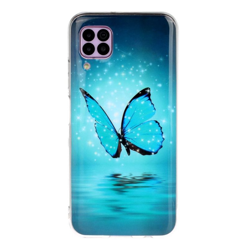 Hülle Für Huawei P40 Lite Fluoreszierender Blauer Schmetterling